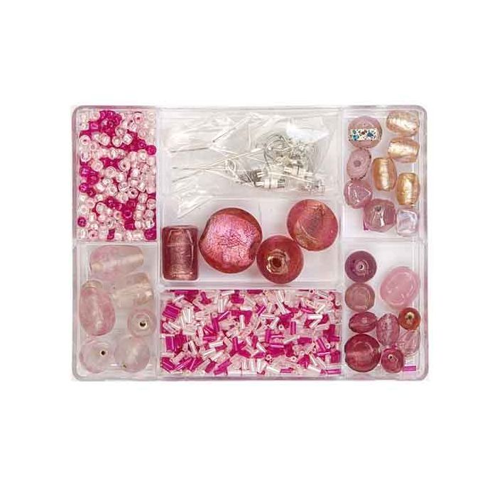 Perlenbox 7-Fächer Glasperlenmix rosa 1 Box = ca. 99gr 1 Dose