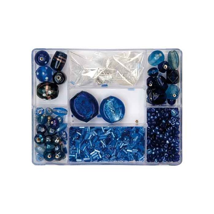 Perlenbox 7-Fächer Glasperlenmix blau 1 Box = ca. 99gr 1 Dose