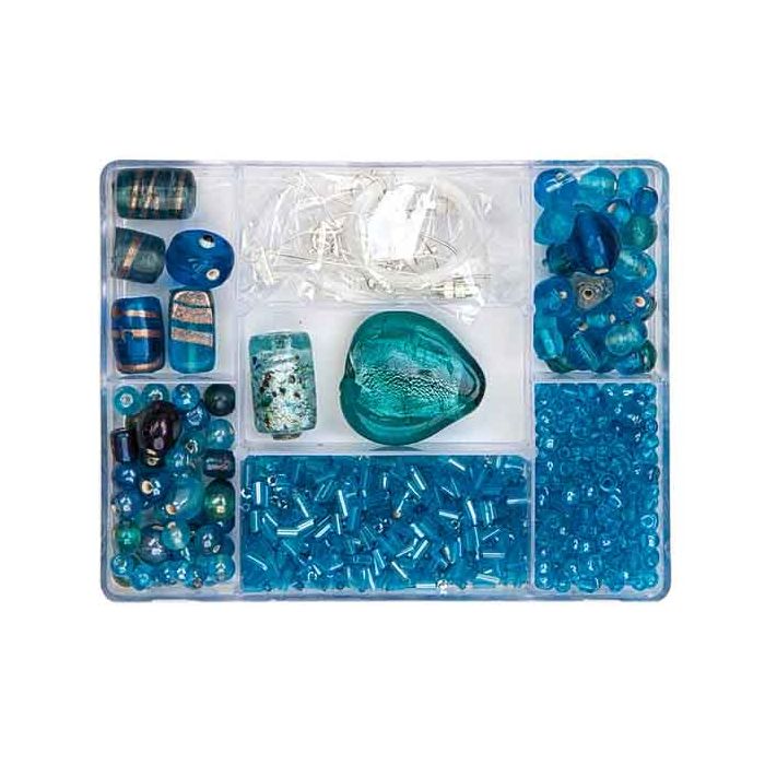 Perlenbox 7-Fächer Glasperlenmix türkis 1 Box = ca. 99gr 1 Dose