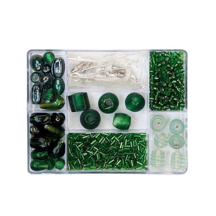 Perlenbox 7-Fächer Glasperlenmix dunkelgrün 1 Box = ca. 99gr 1 Dose