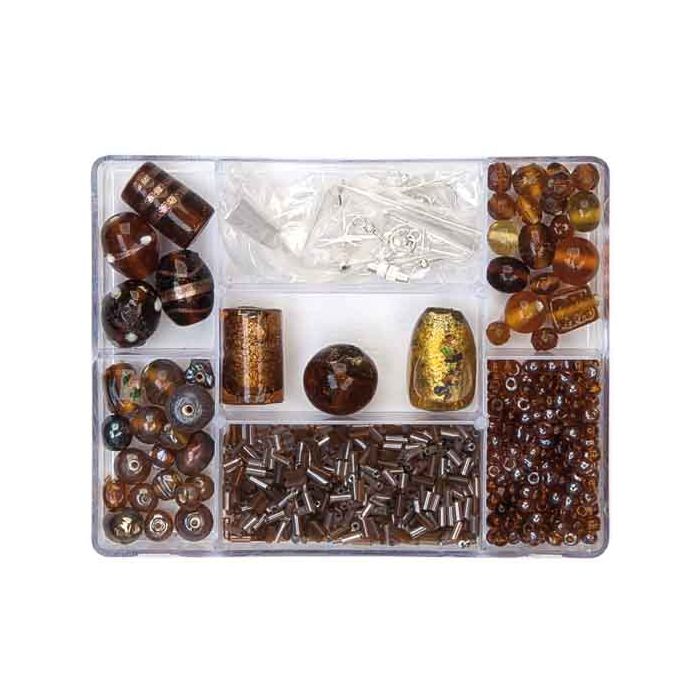 Perlenbox 7-Fächer Glasperlenmix braun 1 Box = ca. 99gr 1 Dose