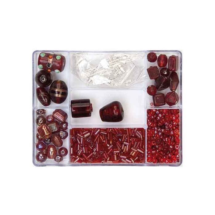 Perlenbox 7-Fächer Glasperlenmix rot 1 Box = ca. 99gr 1 Dose