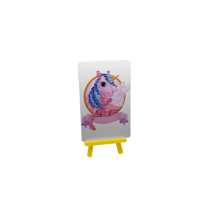 Diamond Painting Bild mit Aufsteller Einhorn rund 15x10 cm