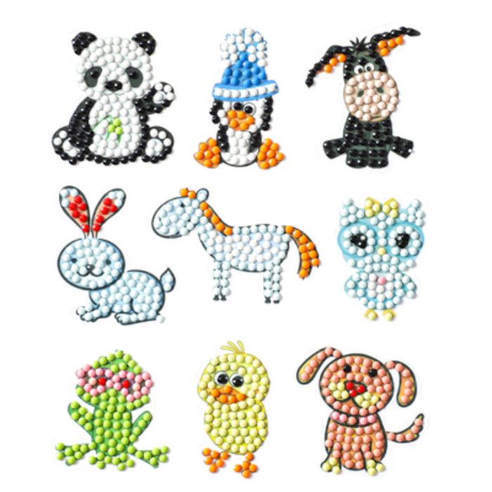 Diamond Painting Tierisch Bunt Sticker Aufkleber Kinder entspannen Diamant Basteln ca. 4,5 cm