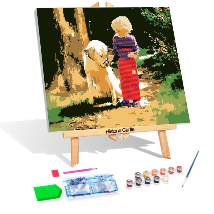 Diamond Painting m.Ölfarben Junge mit Hund 40x50 cm
