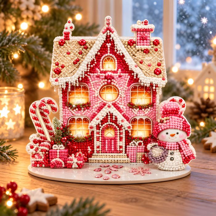 Diamond Painting Aufsteller Weihnachtshaus rosa 18 x 19,5 x 8 cm, 1 Stück., Bild 5 von 6