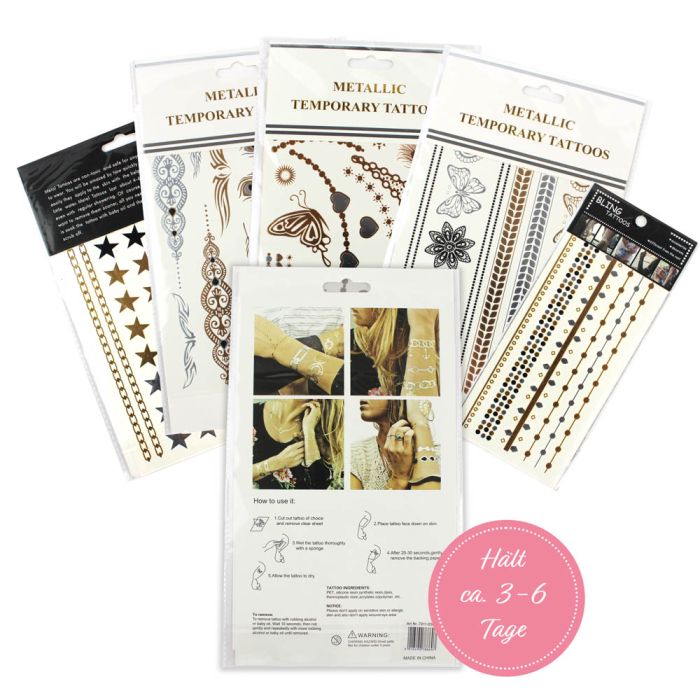 5er Set Shiny Metallic Tattoo Aufkleber Fußschmuck Temporary in den Farben silber, gold und schwarz, Bild 2 von 3