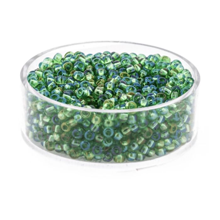 Pracht Rocailles Perlen grün Rainbow 2,6 mm in der Dose 17 g, Bild 1 von 3