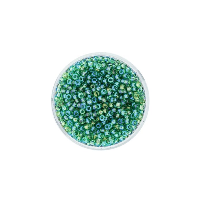 Pracht Rocailles Perlen grün Rainbow 2,6 mm in der Dose 17 g, Bild 2 von 3