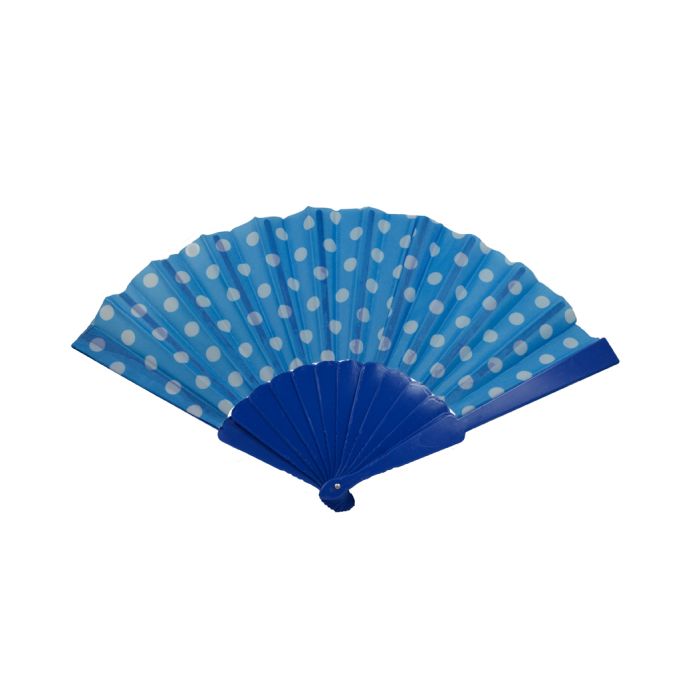 Handfächer 43x22cm Fächer Blau Weiß mit Punkten,Fächer Taschenfächer Windfächer Stofffächer Sommerfächer Klappfächer