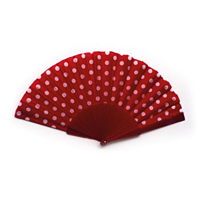 Handfächer 43x22cm Fächer Rot Weiß mit Punkten,Taschenfächer Windfächer Stofffächer Sommerfächer Klappfächer