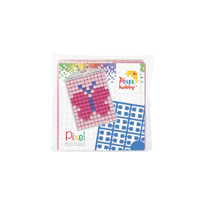 Pixel Hobby P23009 Mosaik Medaillon Schmetterling, Schlüsselanhänger für Kinder zum Selbstgestalten, kinderleichtes Stecksystem, ohne Bügeln und Kleben, Steinchen aus Biokunststoff