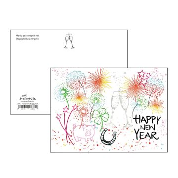 Postkarte gestempelt Feuerwerk Happy New Year 10,5x14,8 cm 1 Stück