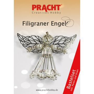 Bastelset Filigran Engel weiß wachs-platinfarben 7x5,5 cm