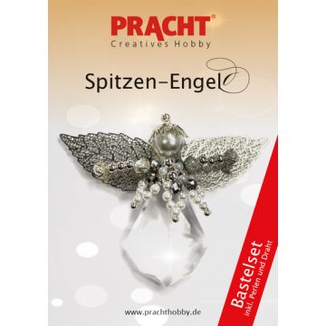 Bastelset Spitzenengel weiß wachs-platinfarben 6x5,5 cm