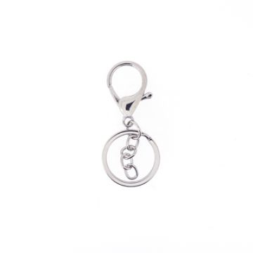 Schlüsselanhänger rund mit Kette und Karabiner platinfarben 21x35 mm