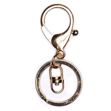 Schlüsselanhänger rund mit Karabiner goldfarben 21x35 mm