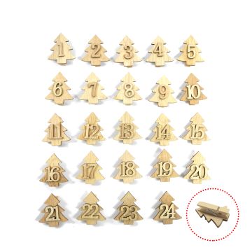 Holzzahlen 1-24 Zahlen für Adventskalender natur 3,5 x 4 cm