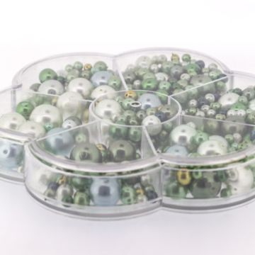 Glaswachsperlen Blumenbox grün ton 1 Box = 150gr