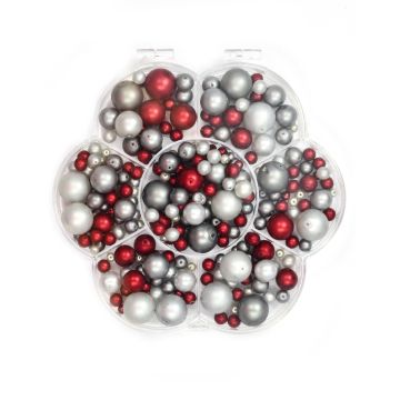 Glaswachsperlen Blumenbox grau-rot-ton mix matt 1 Box = ca. 150gr