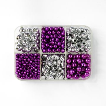 Metallic-Perle lila silberfarben mix 1 Box = ca. 62gr