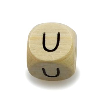 Holzbuchstaben Würfel U natur 10x10 mm Lochgröße 3 mm 2 Stück