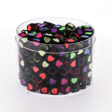 Würfelperle Kunststoff Herz schwarz bunt 7x7 mm 1 Dose = 50gr=200St