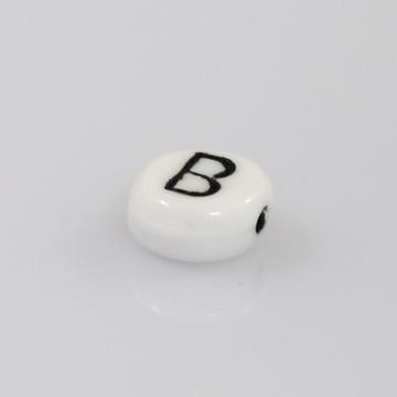 Buchstabenperle aus Glas B weiß-schwarz 6,5x3,2 mm Lochgröße 1 mm