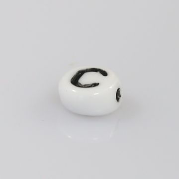 Buchstabenperle aus Glas C weiß-schwarz 6,5x3,2 mm Lochgröße 1 mm