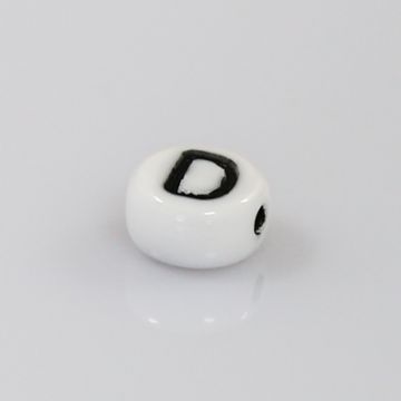 Buchstabenperle aus Glas D weiß-schwarz 6,5x3,2 mm Lochgröße 1 mm