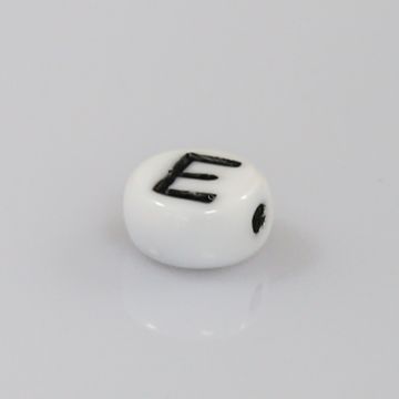 Buchstabenperle aus Glas E weiß-schwarz 6,5x3,2 mm Lochgröße 1 mm