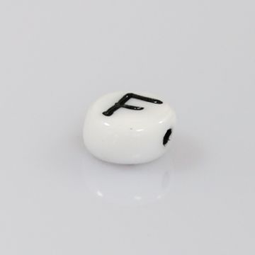 Buchstabenperle aus Glas F weiß-schwarz 6,5x3,2 mm Lochgröße 1 mm