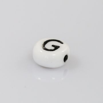 Buchstabenperle aus Glas G weiß-schwarz 6,5x3,2 mm Lochgröße 1 mm