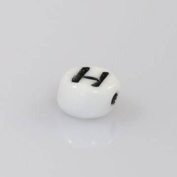 Buchstabenperle aus Glas H weiß-schwarz 6,5x3,2 mm Lochgröße 1 mm