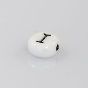 Buchstabenperle aus Glas I weiß-schwarz 6,5x3,2 mm Lochgröße 1 mm