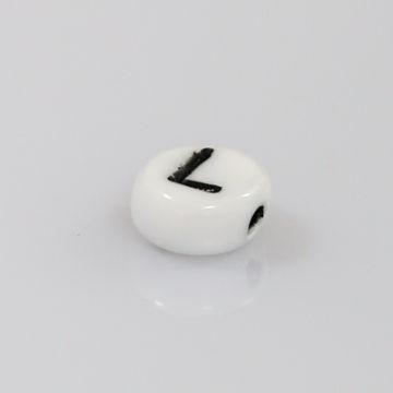 Buchstabenperle aus Glas L weiß-schwarz 6,5x3,2 mm Lochgröße 1 mm