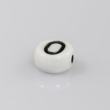 Buchstabenperle aus Glas O weiß-schwarz 6,5x3,2 mm Lochgröße 1 mm