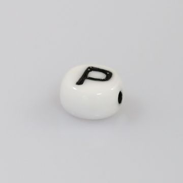 Buchstabenperle aus Glas P weiß-schwarz 6,5x3,2 mm Lochgröße 1 mm