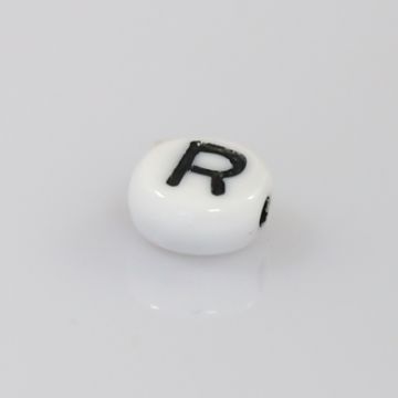 Buchstabenperle aus Glas R weiß-schwarz 6,5x3,2 mm Lochgröße 1 mm