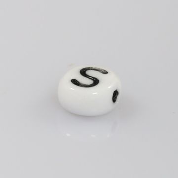 Buchstabenperle aus Glas S weiß-schwarz 6,5x3,2 mm Lochgröße 1 mm