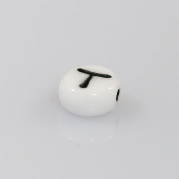 Buchstabenperle aus Glas T weiß-schwarz 6,5x3,2 mm Lochgröße 1 mm