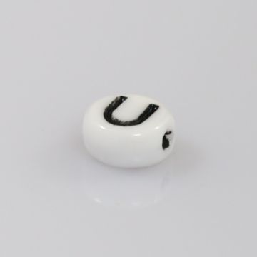 Buchstabenperle aus Glas U weiß-schwarz 6,5x3,2 mm Lochgröße 1 mm