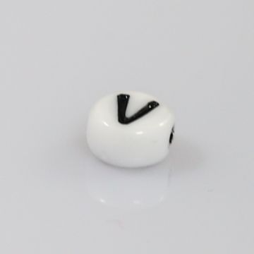 Buchstabenperle aus Glas V weiß-schwarz 6,5x3,2 mm Lochgröße 1 mm