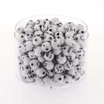 Perle Smilie weiß schwarz 7 mm 1 Dose = 60gr.