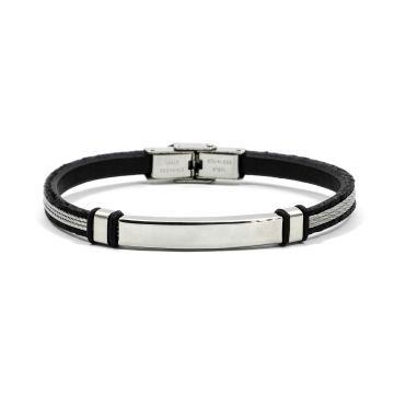 Armband echt Leder schwarz platinfarben ca. 21x0,5 cm