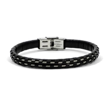 Armband echt Leder schwarz platinfarben ca. 21x0,8 cm