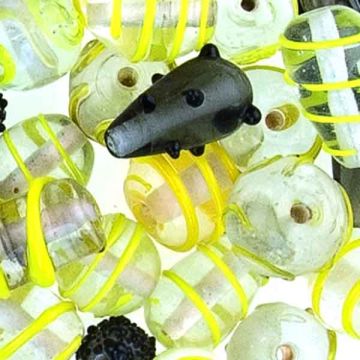 Glasperle Handmade gelb-rauchgrau 1 Dose = 100gr 1 Dosen
