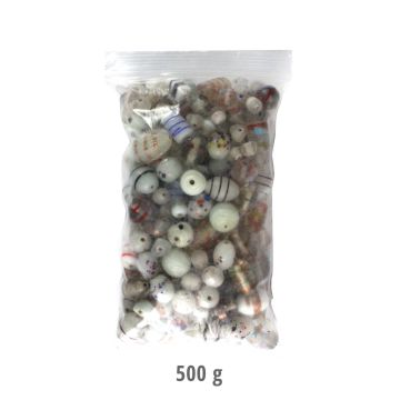 500 gr. Glasperle Weiß Transparent Handmade