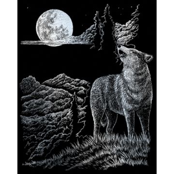 Kratzbilder Wolf & Mond silberfarbig 20,3x25,4 cm