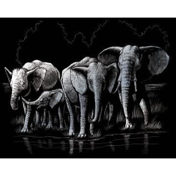 Kratzbilder Elefantenherde silberfarbig 20,3x25,4 cm